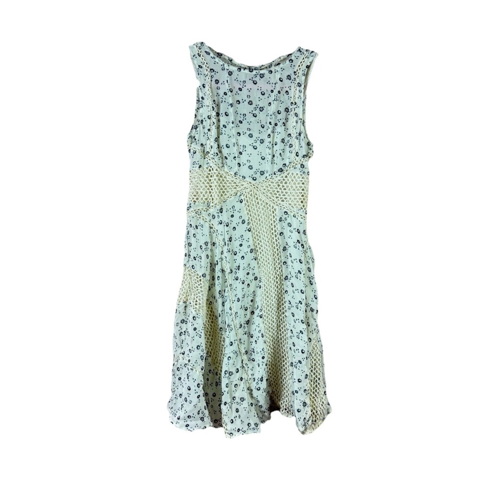 ANTHROPOLOGIE FLOREAT womens sz 2 ivory blue crochet trim boho sleeveless dress